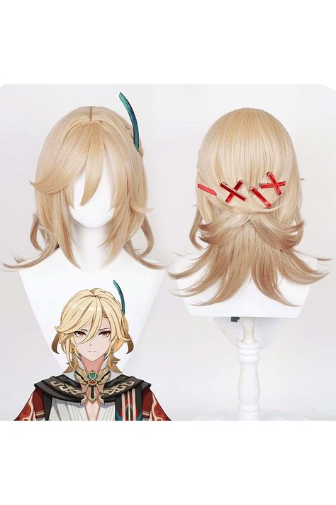 UTIEHD Anime Cosplay Wig, Genshin Impact Wig, with two Wig Caps, for Halloween, Party &amp; etc. (Kaveh Cosplay) Kaveh Genshin Hairstyle, Kaveh Cosplay Genshin Impact, Genshin Impact Hairstyles, Genshin Hairstyles, Idk Drawing, Kaveh Cosplay, Sketch Pose, Genshin Cosplay, Closet Cosplay