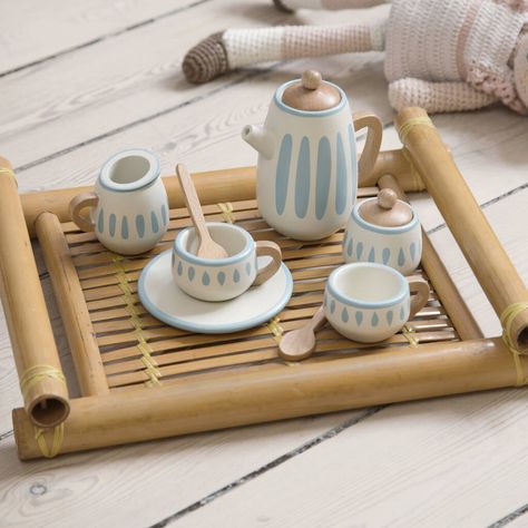 Children of all ages will love this gorgeous wooden teaset prsented in a lovely carry casePlease note the tray is not included. The set consists of 9 pieces; teapot, milk jug, sugar bowl, 2 teacups and saucers and two teaspoons. All beautifully handmade from beechwood and finished with a pretty off white and dusty deal paint. Suitable from 3+Beechwood, Non Toxic Paint Complies with European safety standards EN71-1 , EN71-2 and EN71-3 Labelling : CE CE CertifiedCups 8cm dia , saucers 12 cm dia , Room House Design, Trellis Wall Stencil, Tea Room Design, Tea House Design, Tea Room Decor, Wooden Tea Set, Japanese Tea House, Chinese Interior, Dusty Teal