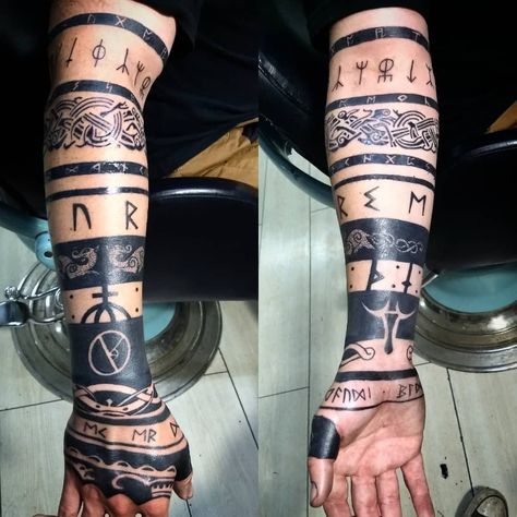 Norse Blackwork Tattoo, Norse Tattoo Sleeve For Men, Viking Stomach Tattoos, Baldr Tattoos, Viking Hand Tattoos For Guys, Baldur Art, Norse Tattoo Men, Viking Sleeve Tattoo For Men, Norse Hand Tattoo