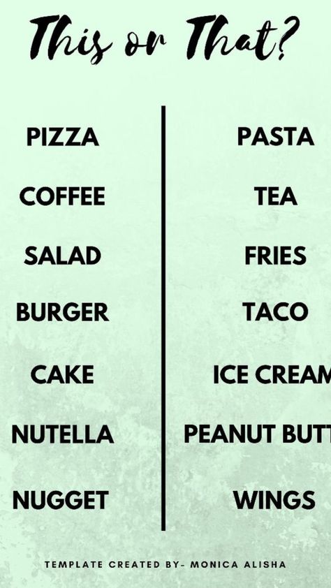 #this or that This Or That Food Edition, This Or That Relationship Edition, Food This Or That Questions, This Or That Food, Questions To Ask Instagram Story, Ask Instagram Story, This Or That, Get To Know Me Questions, Story Questions Instagram