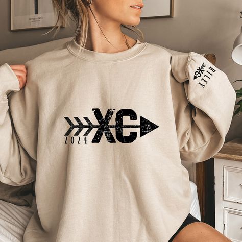 Personalized XC Running Sweatshirt, Custom Cross Country Sweatshirt, XC Team Sweatshirt, Gift for Runner, Runner Gift, High School XC Team   💜 Description 💜 This sweatshirt keep you comfy in the warmer months.  It's made of super soft cotton and polyester blend and has a quality of the print will have you falling in love with it over and over again. It is sure to be one of your favorite most comfortable Shirt. 💜 When you order your Shirt you will get: 💜  *Super Comfortable Shirt, which comes Xc Team Gifts, Xc Team Shirts, Cross Country Spirit Wear, Cross Country Team Shirts Designs, High School Cross Country Shirts Design, State Bound Cross Country Shirts, Gifts For Cross Country Runners, Cross Country Gifts, Xc Shirts