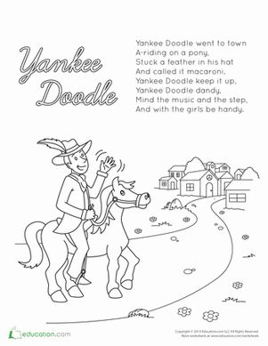 July 4th/Independence Day Preschool Holiday Worksheets: Yankee Doodle Lyrics Doodle Lyrics, Lyrics Worksheet, 4th Of July Songs, Preschool Friendship, Preschool Social Studies, Transition Songs, Yankee Doodle Dandy, Friendship Activities, Kindergarten Songs