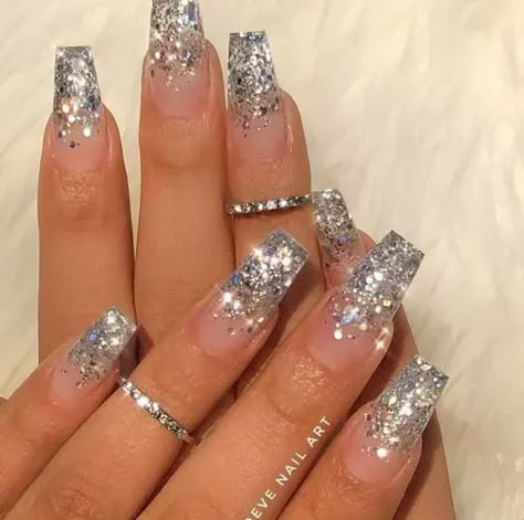 50+ Stunning New Years Eve Nail Art Ideas and Designs - HubPages Diy Valentine's Nails, Silver Nail Designs, New Years Nail Designs, New Years Eve Nails, Silver Glitter Nails, Formal Nails, Ombre Nails Glitter, Nagel Tips, Smink Inspiration