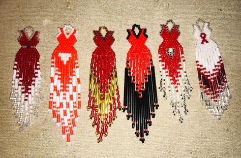 Beaded Red Dress earrings Mmiwg Beaded Earrings, Beaded Dress Earrings, Fire Beaded Earrings, Red Dress Earrings, Beaded Red Dress, Red Dress Beaded Earrings, Mmiw Beadwork, Red Beaded Earrings, Indigenous Beading