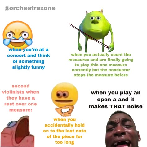 Second Violin Humor, Viola Jokes Orchestra, Funny Orchestra Jokes, Orchestra Kids Humor, Orchestra Class Memes, Orchestra Humor Violin, Orchestra Memes Cello, Orchestra Aesthetic Outfits, Orchestra Relatable