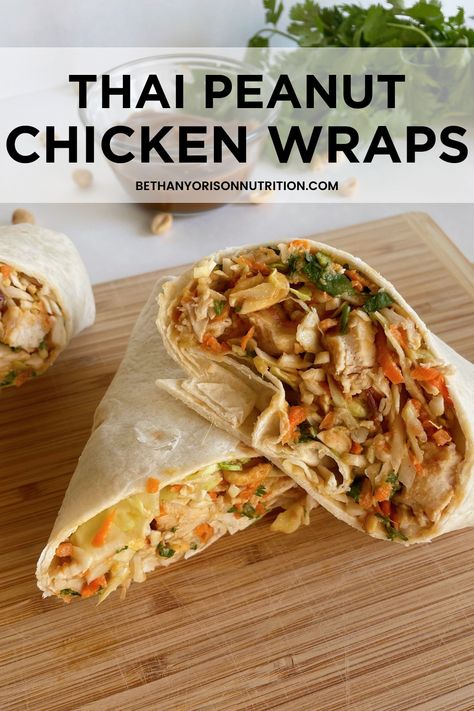 Peanut Chicken Wraps, Thai Peanut Chicken Wrap, Thai Chicken Wraps, Crunchy Coleslaw, Asian Chicken Wraps, Sandwich Wraps Recipes, Peanut Butter Chicken, Thai Peanut Chicken, Chicken Wrap Recipes