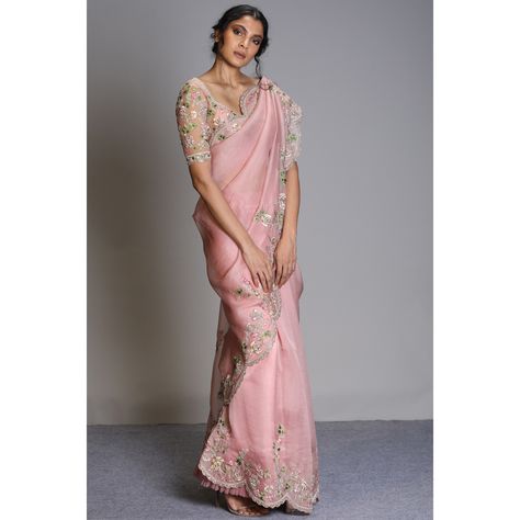 Sari, Anushree Reddy | Vogue India | Wedding Wardrobe Organza Blouse Designs, Organza Saree Blouse Designs, Pink Organza Saree, Casual Attire For Women, Anushree Reddy, Fancy Sarees Party Wear, Organza Blouse, Saree Designs Party Wear, Organza Sarees