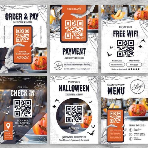 Halloween QR Code Flyer Templates Halloween Menu, Flyer Design Layout, Print Layout, Dinner Menu, Flyer Template, Halloween Themes, Qr Code, Flyer Design, Layout Design