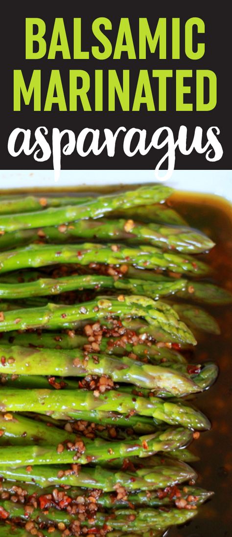 Balsamic Marinated Asparagus recipe - This easy marinated asparagus recipe comes together in just a few minutes. Balsamic vinegar and garlic add a hefty dose of flavor, sugar mellows it out a bit and red pepper flakes add a nice little kick. Marinated Asparagus, Asparagus Balsamic, Asparagus Recipes Oven, Grilled Asparagus Recipes, Asparagus Recipes Baked, Balsamic Recipe, Asparagus Recipes, How To Cook Asparagus, Asparagus Recipe