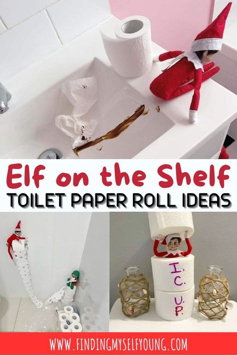 elf on shelf toilet paper roll ideas Toilet Paper Roll Ideas, Elf On The Shelf Toilet, Snowman Gift Tags, Elf Is Back Ideas, Thanksgiving Napkin Folds, Shelf Toilet, Paper Napkin Folding, Toilet Paper Humor, Elf Ideas Easy