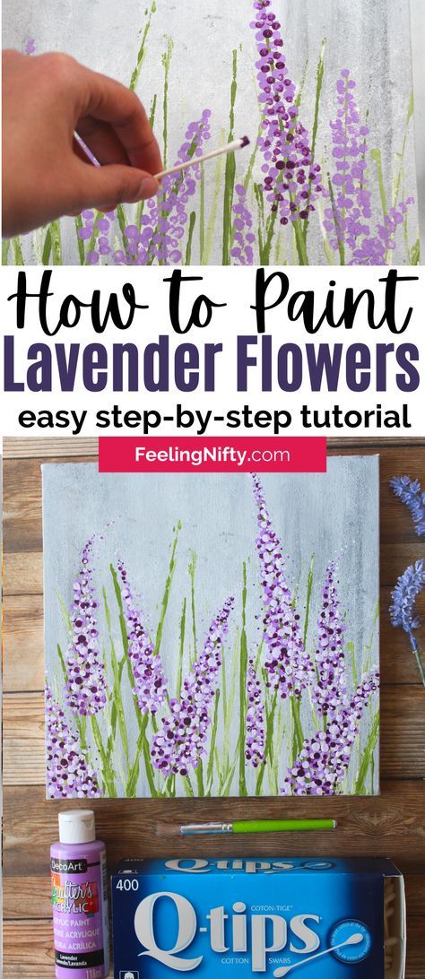 Paint Lavender Flowers, Paint Lavender, Painting Flowers Tutorial, Easy Flower Painting, Acrylic Painting Flowers, Canvas Painting Diy, Spring Painting, Acrylic Painting Tutorials, Creative Painting