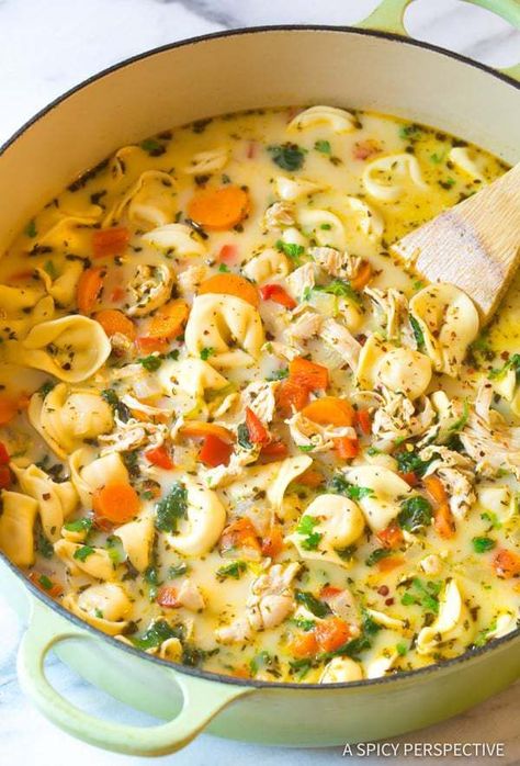 25 Healthy Lunches For People Who Hate Salads - Meal Prep on Fleek Creamy Chicken Tortellini Soup, Creamy Chicken Tortellini, Chicken Tortellini Soup, Chicken Tortellini, Best Soup Recipes, Soup Recipes Slow Cooker, Tortellini Soup, Chicken Tortilla, Tortilla Soup