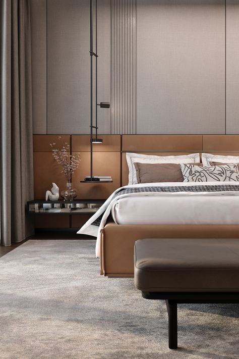 Bedroom interior idea by OLT Design for villa in Dubai, UAE Modern Italian Bedroom, All Modern Furniture, Beautiful Bed Designs, Bedroom Design Modern, Unique Bedroom Design, Neutral Bedroom Decor, Modern Contemporary Living Room, Luxe Bedroom, Themes Ideas