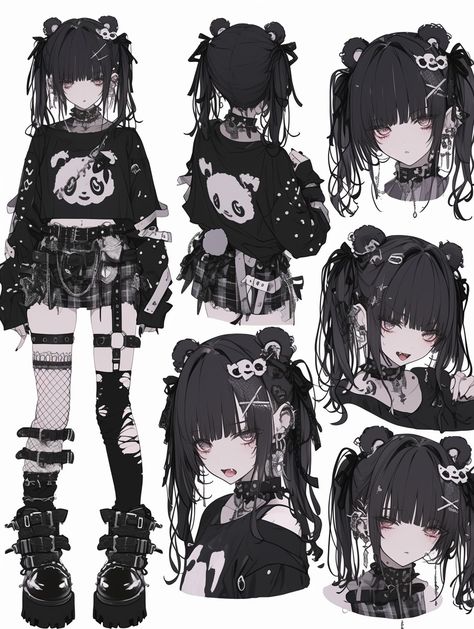 Cozy Character Design, Punk Fashion Drawing, Goth Outfits Drawing, Goth Girl Character Design, Goth Character Art, Goth Poses, Gothic Character Design, Kawaii Goth Outfits, Goth Oc