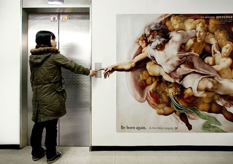 Plastic Surgeon's Ad Spoofs Michelangelo - Neatorama Guerilla Marketing Examples, Funny Commercial Ads, Guerrilla Marketing, Clever Advertising, Good Advertisements, The Creation Of Adam, Funny Commercials, Extreme Makeover, Commercial Ads