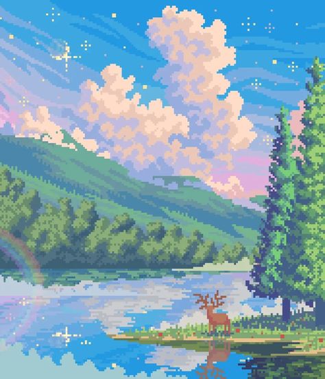 Misty lake✨🌸🟩🟦 Follow me--->@pixelworld.art . https://www.inprnt.com/gallery/pixelworld/ . . . Random Hashtags (ignore it) #pixilart #pixelartlandscape #clouds #sky #ghibli #aesthetic #pixel #retro #nintendo #minecraft #art #pixelartmagazine #pixelated #sunset #photography #design #instagood #instadaily #hashtag #anime #love #photooftheday #beautiful #photography #happy #picoftheday #cute #follow #followme #digitalart #nature Pixel Art Scenery, Retro Nintendo, Ghibli Aesthetic, Misty Lake, Art Scenery, Pixel Art Landscape, Pixel Art Background, Pixel Art Characters, Pixel Art Games