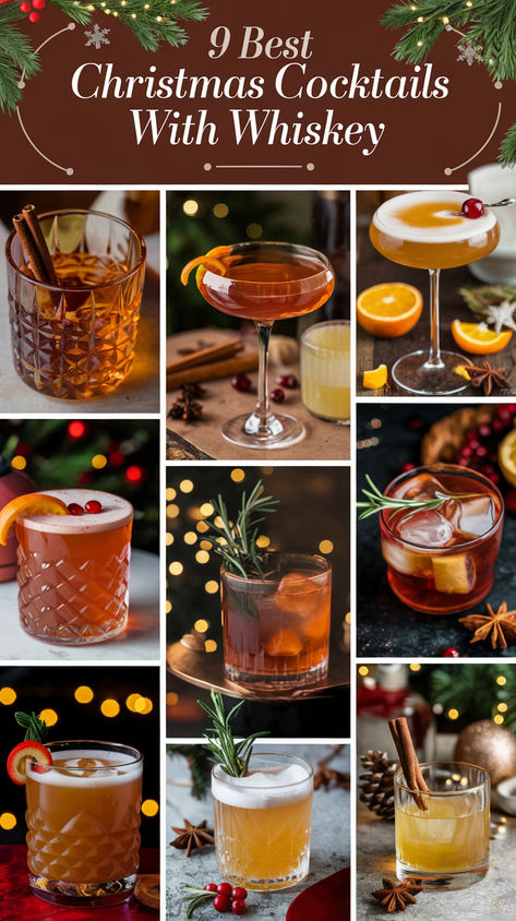 "Warm up your holidays with the 9 Best Christmas Cocktails featuring  whiskey! Discover delightful whiskey drinks that will elevate your festive  gatherings. From cozy winter whiskey recipes to seasonal cocktails, these  holiday beverages are perfect for celebrating the season. Cheers to  unforgettable festive cocktails that will keep you merry all winter long!" Red Wine Whiskey Cocktail, Whiskey Maple Syrup Cocktail, Whisky Based Cocktails, Hot Buttered Whiskey, Bourbon Signature Cocktail, Cocktail Recipes With Whiskey, Whisky Mixed Drinks, Canadian Club Cocktails, Gentlemen Jack Cocktails