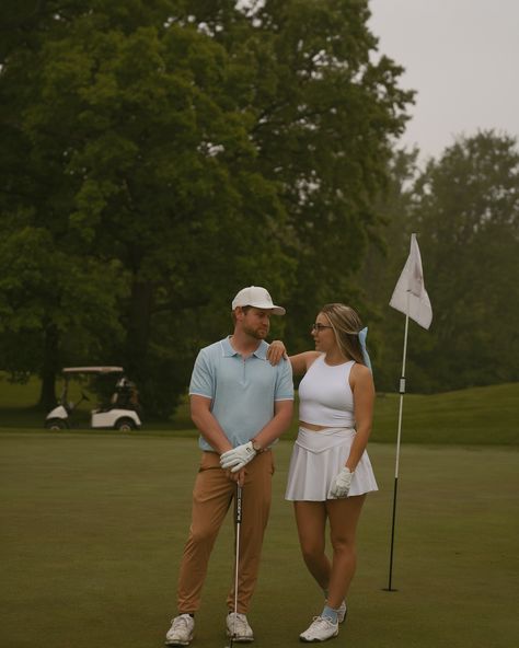 The golf session of my dreams!!!! @amberdashnier and Ryan were perfect and this was probably the first session amber and I have done that Ryan was excited about 😉 shout out to them for waking up so early on Memorial Day to do a sunrise session⛳️ Keywords: #michiganphotographer #couplesphotographer #destinationweddingphotographer #golf #westmichiganphotographer #midmichiganphotographer Golf Course Engagement Photos, Golf Engagement Photos, Golf Shoot, Golf Couple, Gf Goals, Lifestyle Photography Couples, Double Dates, Golf Theme, Engagement Inspo