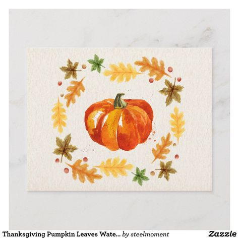 Thanksgiving Pumpkin Leaves Watercolors Holiday Postcard Thanksgiving Watercolor, Thanksgiving Note, Watercolor Holiday Cards, Thanksgiving Cards Handmade, Watercolor Postcard, Pumpkin Cards, Pumpkin Leaves, Thanksgiving Greetings, Thanksgiving Invitation