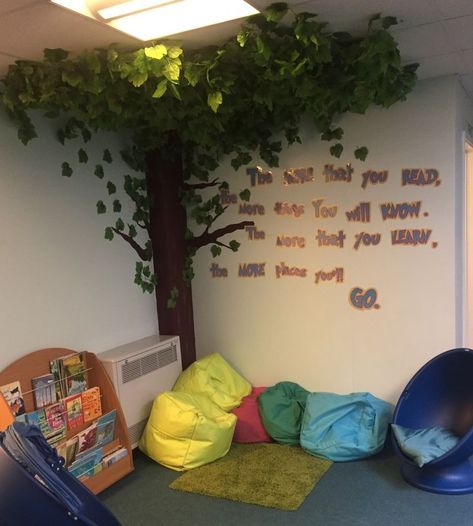 Reading Book Corner, Reading Corner School, Book Corner Eyfs, Book Corner Display, Primary Classroom Displays, Classroom Tree, Reading Corner Classroom, Reading Tree, Eyfs Classroom