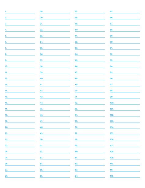 Printable 4-Column Numbered Blue Lined Paper (Wide Ruled) for Letter Paper Blue Lined Paper, Checklist Printable, Letter Paper, Lined Paper, Free Printable, Free Printables, Blue