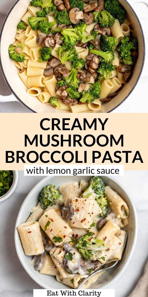 Brocolli Mushroom Recipes, Broccoli And Mushroom Recipes, Mushroom Broccoli Pasta, Vegan Broccoli Pasta, Broccoli Rigatoni, Vegan Mushroom Pasta, Pasta Con Broccoli, Broccoli Pasta Recipe, Mushroom Broccoli