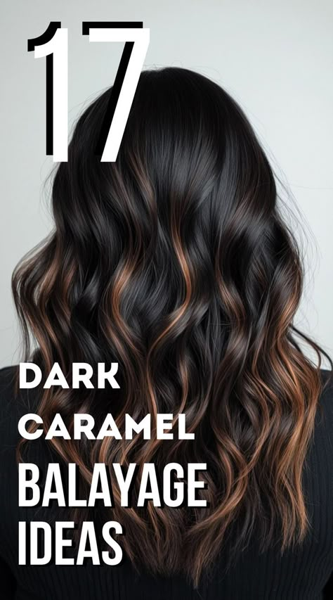 Embrace the richness of dark caramel balayage for a bold yet natural hair transformation. This stunning balayage technique enhances your hair's depth with warm caramel tones, perfect for a radiant, low-maintenance style. #DarkHairBalayage #CaramelHair Caramel Balayage For Black Hair, Deep Root Balayage, Partial Balayage For Black Hair, Brunette Balayage Hair With Layers, Bold Balayage Brunette, Brunette Balayage Hair Tan Skin, Winter Hair Brunette Balayage, Fall Partial Balayage, Balayage For Dark Brown Hair Low Maintenance