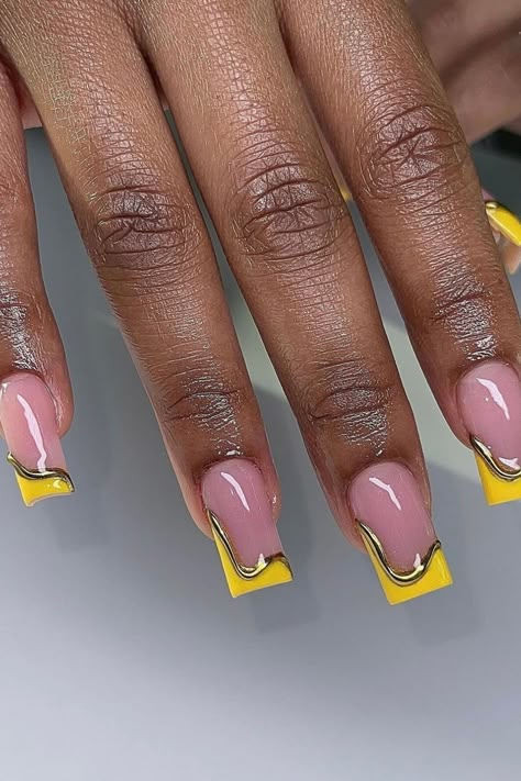 Short Yellow Nails Design, Orange And Yellow Nail Designs, Medium Short Nails, Yellow French Tip, New Nail Colors, Golden Sunrise, Yellow Nails Design, Acrylic Toe Nails, Color Tip Nails