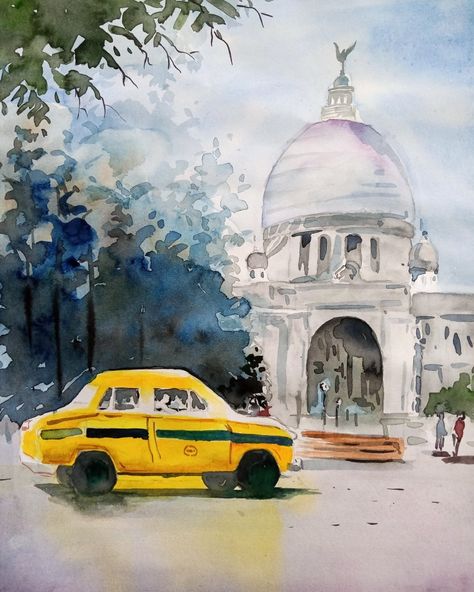 Watercolour painting by #Sayantan Paul.Kolkata..16/01/2022. Kolkata Watercolor Painting, Kolkata Drawing, Mehandi Dijain, Kolkata Painting, Subject Drawing, Kolkata City, Victoria Memorial, Watercolor Nature, Paintings Tutorials