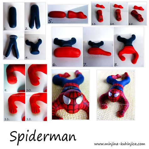 @Mindy Garza Brenner#cakecentral Spiderman tutorial Kue Fondant, Fondant Figures Tutorial, Fondant Animals, Cake Topper Tutorial, Superhero Cake, Spiderman Cake, Fondant Tutorial, Modeling Chocolate, Fondant Decorations