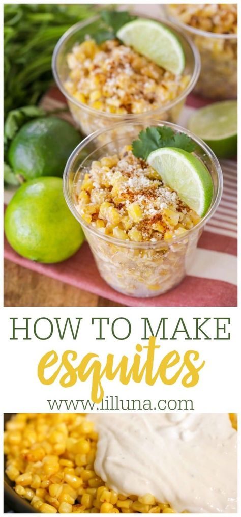 Esquites is a tasty corn salad topped with chili and cotija cheese. It's incredibly delicious and easy to whip up! #esquites #esquitesrecipe #mexicancorn Street Corn Easy, Esquites Recipe, Crazy Corn, Food Mexican, Cotija Cheese, Salad Toppings, Hispanic Food, Corn Salad, Fun Foods