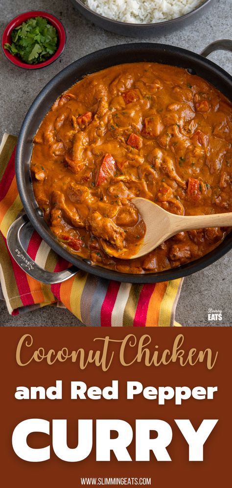 Red Pepper Dishes, Red Pepper Chicken Recipes, Chicken And Red Pepper Recipes, Chicken Red Pepper Recipe, Red Coconut Curry Chicken, Chicken Red Curry, Red Pepper Curry, Curry Ideas, Yogurt Flatbread