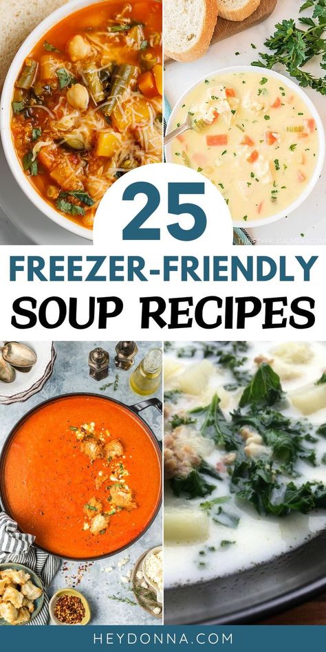 Soup recipes for freezer Vegetarian Freezer Soups Make Ahead, Crockpot Recipes That Freeze Well, Potato Soup Freezer Meal Crock Pot, Freezer Batch Cooking, Freezing Meals Recipes, Slow Cooker Freezer Recipes, Make Ahead Freezer Soups, Best Recipes For Freezing, Tortellini Soup Freezer Meal