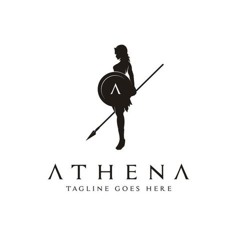 Athena Silhouette, Greek Mythology Logo, Athena Font, Greek Logo Design, Artemis Logo, Athena Logo, Goddess Logo, Shield And Spear, Crossfit Logo