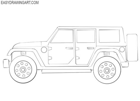 How to Draw a Jeep Easy Jeep Drawing, Car Drawing Pencil, Car Drawing Easy, Jeep Art, Pencil Sketches Easy, Deer Drawing, Mahindra Thar, Car Part Furniture, Cool Car Drawings