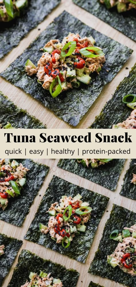 Seaweed Snacks Recipes, Kale Pasta Salad, Blueberry Avocado Smoothie, Walder Wellness, Seaweed Chips, Seaweed Wrap, Seaweed Snacks, Spicy Tuna, Tuna Recipes