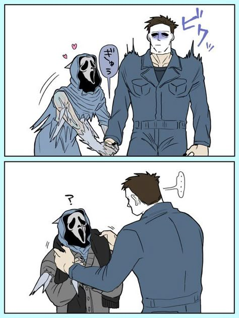 Micheal Myers X Ghostface, Michael Myers X Ghostface, Myers X Ghostface, Dbd Killers, Michael Myers Art, Horror Fanart, Resident Evil Funny, Horror Movies Funny, Michael X