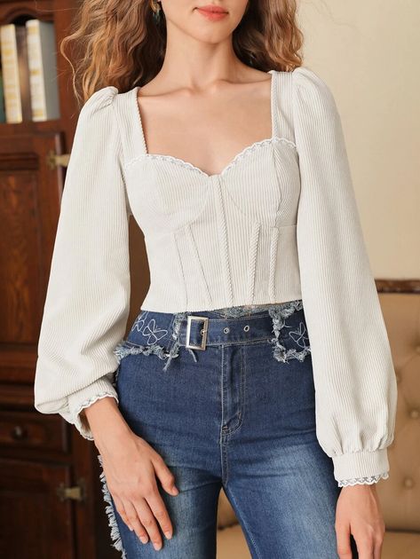 White Puffy Sleeve Top, Intentional Wardrobe, Puffy Sleeves Top, Bustier Blouse, Long Sleeve Corset Top, Bishop Sleeve Blouse, Puffy Sleeve Top, Corset Shirt, Western Outfit