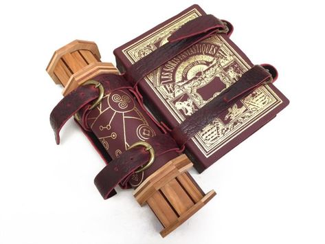 Codex-Spellbook-Belt-Loaded-2 Larp Diy, Book Strap, Forest Life, Game Cosplay, Magic Items, Dnd Stuff, Dice Box, Fantasy Props, Leather Book