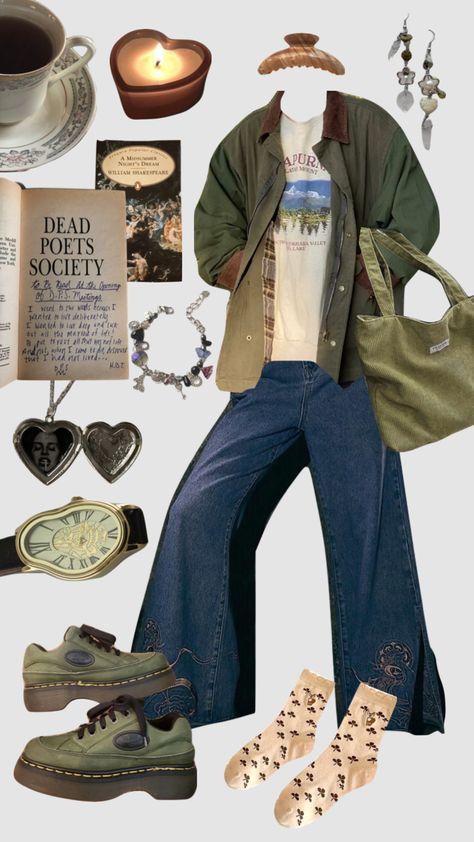 #myfirstshuffle #grunge #collage #moodboard #fairycore #green #fashion #fashioninspo Green Academia Aesthetic Outfit, Green Grunge Outfit, Dark Academia Aesthetic Clothes, Grunge Fairycore Outfits, Grudge Outfits, Doc Martens Aesthetic, Academia Green, Dark Academia Green, Aesthetic Clothes Grunge