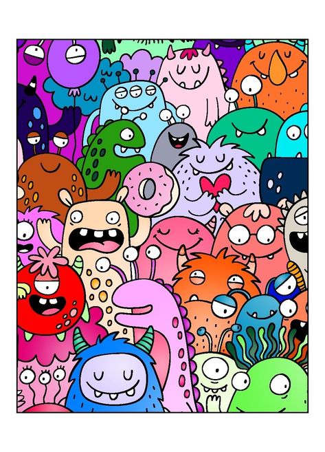 Doodle Art Color, Vexx Art Doodles, Doodle Colorful, Colorful Doodles, Doodle Monster, Doddle Art, Monster Drawing, Posca Art, Print Design Art