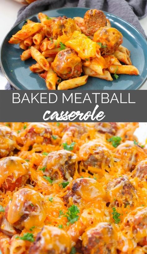 Baked Meatball Casserole, Meatball Pasta Recipes, Meatballs Casserole, Meatballs And Cheese, Pasta And Meatballs, Meatball Pasta Bake, Pasta Bake Vegetarian, Meatball Casserole Recipe, Baked Penne Pasta