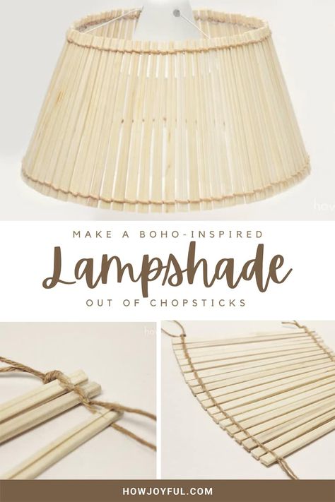 Bamboo Wall Hanging, Chopsticks Crafts, Lampshade Tutorial, Boho Lampshade, Make A Lampshade, Hanging Craft Ideas, Diy Light Fixtures, Boho Crafts Diy, Diy Boho Decor