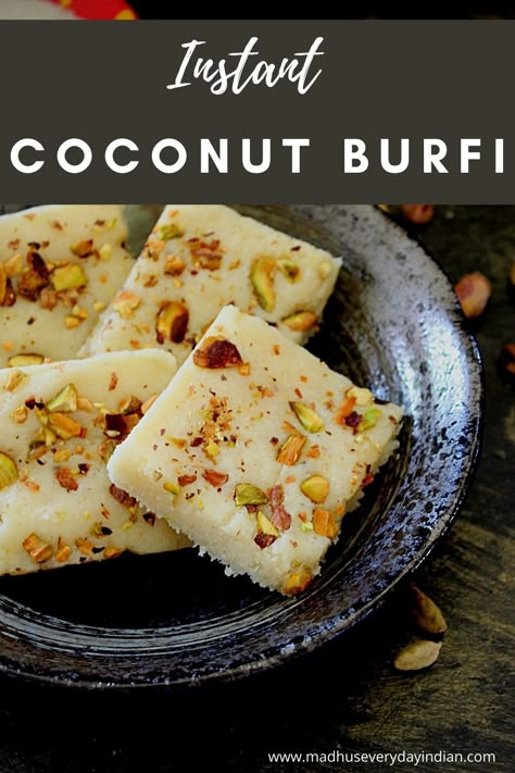 Coconut Mithai Recipe, Coconut Barfi Recipe, Easy Indian Sweet Recipes, Coconut Delight, Easy Indian Dessert Recipes, Coconut Burfi, Vinayaka Chavithi, Easy Indian Dessert, Ganesha Chaturthi