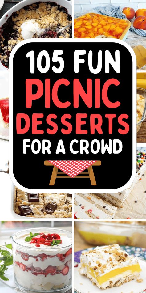 Easy picnic dessert ideas for a crowd! Fun summer dessert recipes for a summer party! Summer picnic food ideas desserts, picnic desserts for a crowd summer, summer potluck desserts picnics, summertime desserts easy, summer party food desserts, summertime aesthetic, mini desserts for parties summer, icebox cake recipes, fun easy summer desserts, simple summer dessert ideas are summer sweet treats dessert recipes, cookout dessert ideas summer parties, picnic aesthetic, picnic desserts outdoor. Picnic Desserts For A Crowd, Desserts Picnic, Easy Picnic Desserts, Summer Potluck Desserts, Picnic Dessert Ideas, Picnic Pie Recipe, Cookout Dessert, Summer Picnic Desserts, Summer Potluck Dishes