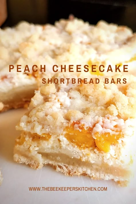 Kardea Brown No Bake Peach Pie Cheesecake Bars, Peach Cheesecake Bars Recipes, Best Peach Desserts, Peach Bars Recipes, Flavored Blondies, Peach Baking Recipes, Peach Dessert Bars, Peach Cheesecake Recipes, Hand Held Desserts