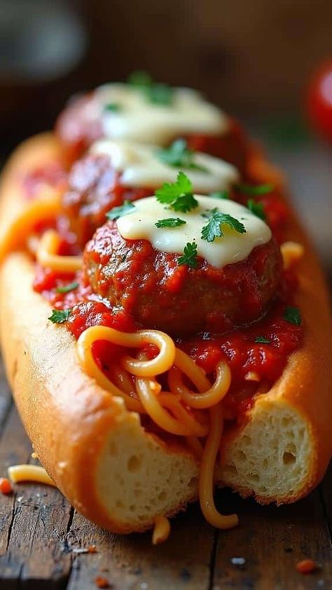 Spaghetti and Meatball Subs Spaghetti Sandwich, Awesome Sandwiches, Meatball Sub Sandwiches, Juicy Meatballs, Little Smokies, Sandwiches Recipes, Sub Rolls, Meatball Sub, Quick Easy Recipes