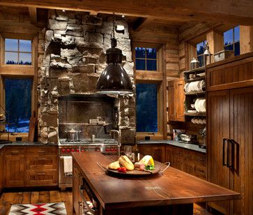 Ktichen - traditional - kitchen - other metro - Peace Design Rustic Ski Lodge, Lodge Kitchen, Lodge Aesthetic, Rustic Kitchen Design, Cabin Kitchens, Rustic Retreat, Ski Lodge, Cabin In The Woods, Rustic Living