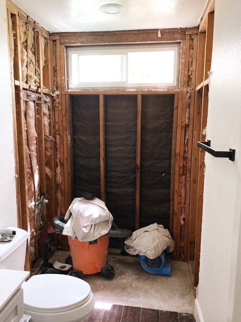 Our shower remodel! Including a complete cost break down of labor and materials. White herringbone subway tile and black hexagon floor. Kohler shower trim. Before and After photos and documenting the process of this small bathroom. Bathroom Remodel Small Budget, Black Tile Bathrooms, Kohler Shower, Tub To Shower Remodel, Hexagon Floor, Small Bathroom With Shower, Standing Shower, Bathroom Shower Walls, Bathroom Remodels