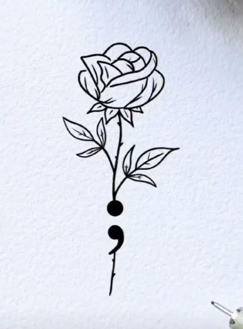 Tattoo Ideas Line Art Meaningful, Rose And Semi Colon, Mental Health Tatoos Ideas Matching, Meanful Tattoo Ideas, Simple Tattoos For Women Unique, Flower And Semicolon Tattoo, Self Tattoo Ideas, Diary Depresiku, Mental Health Tatoos Ideas Unique